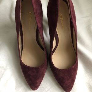 BCBG Maroon Suede Pumps With Block Heel